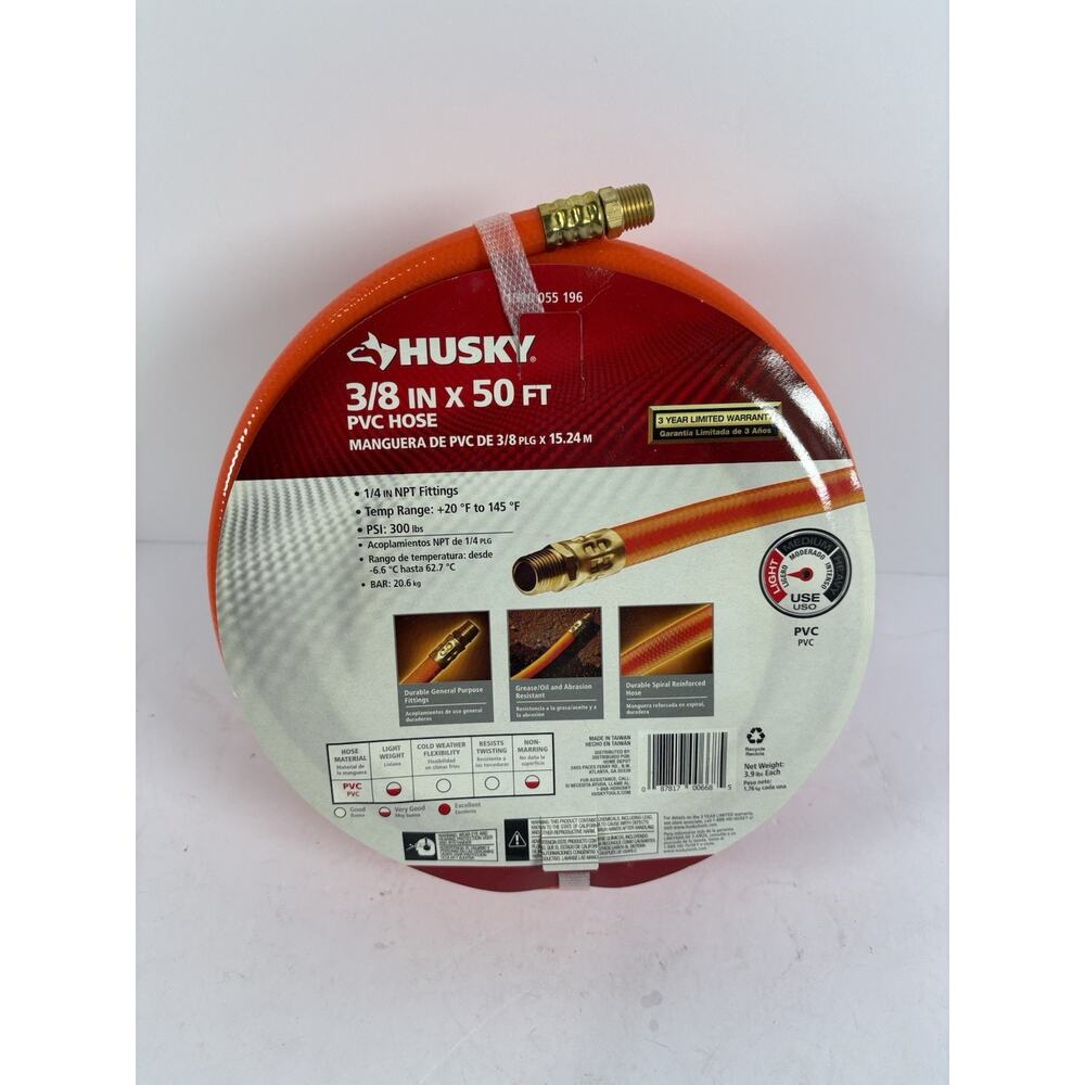 Husky PVC Air Hose 3/8 in x 50 ft Orange Male Thread